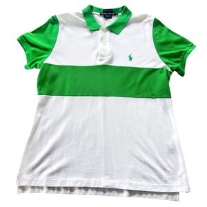 POLO Ralph Lauren Women's Green White "The Skinny‎ Polo" Shirt Size XL Preppy